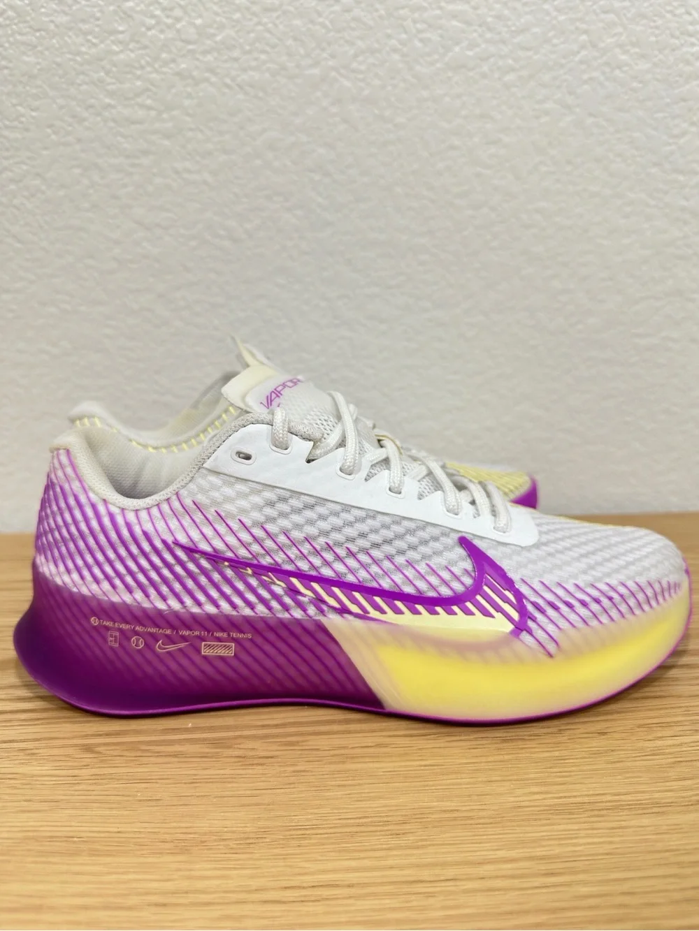 Nike White, Purple & Yellow Flyknit Running Shoe